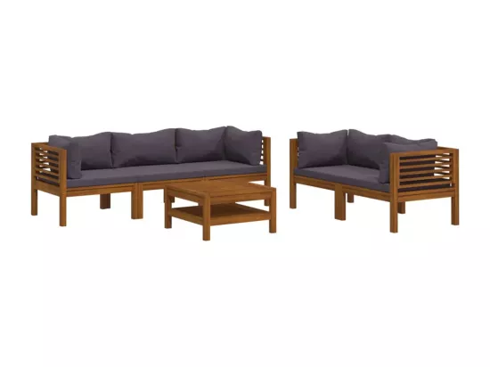 Salon de jardin 6 pièces avec coussin Bois d'acacia solide