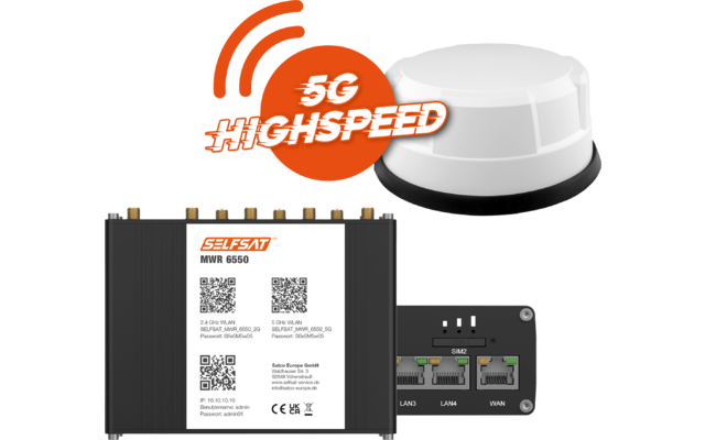 Selfsat 5G Cat 19 WiFi 6 WLAN Router MWR 6550  bis 3,4 Gbps inkl. Panorama Antenne