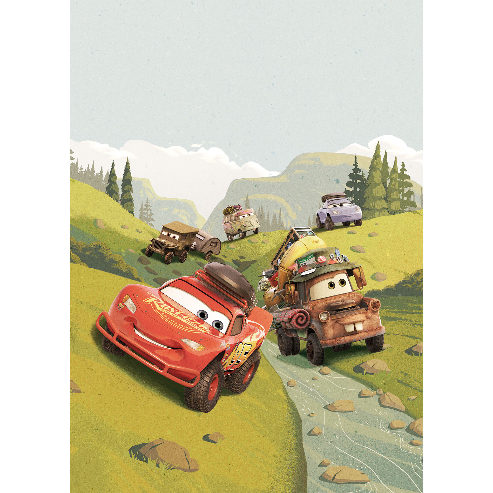 Vlies-Fototapete CARS CAMPING - bunt - 200x280 cm