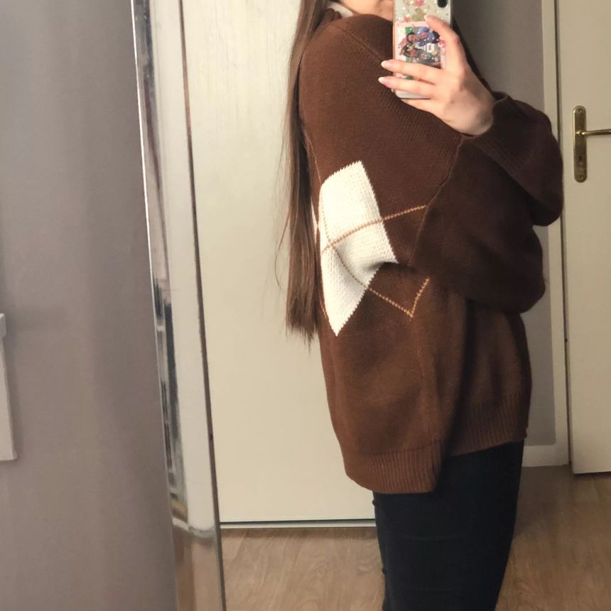 Bulgaris - Argyle Oversized Trui met Ronde Hals