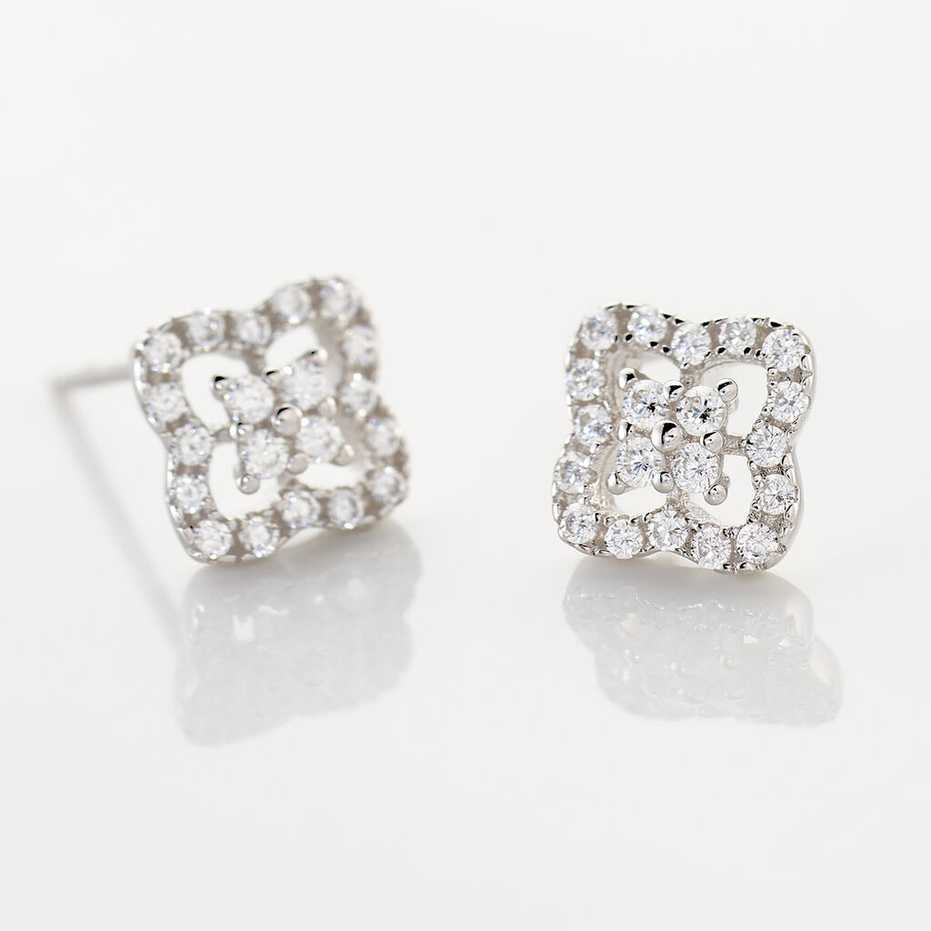 Boucles D'oreilles Puces Abigail Argent Blanc Oxyde De Zirconium