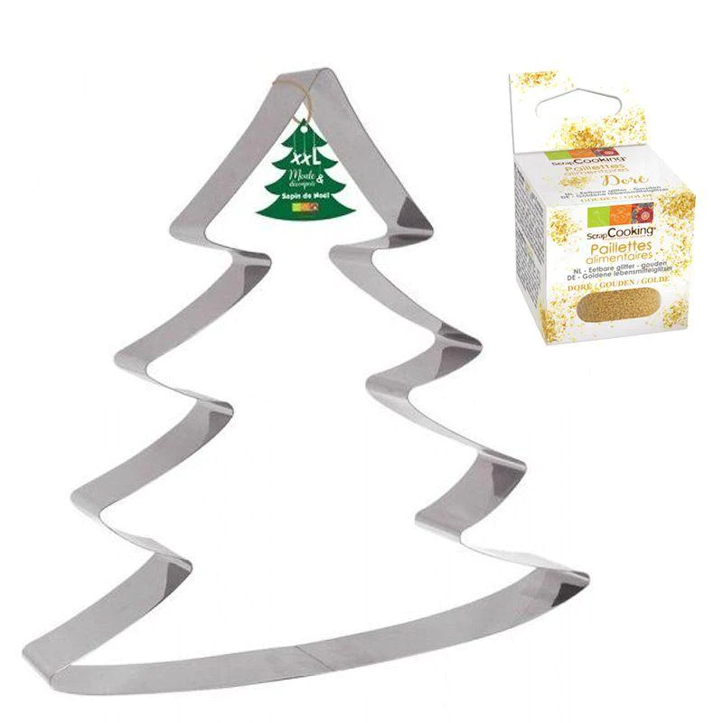 Découpoir à pâtisserie inox XXL Sapin + paillettes dorées Scrapcooking