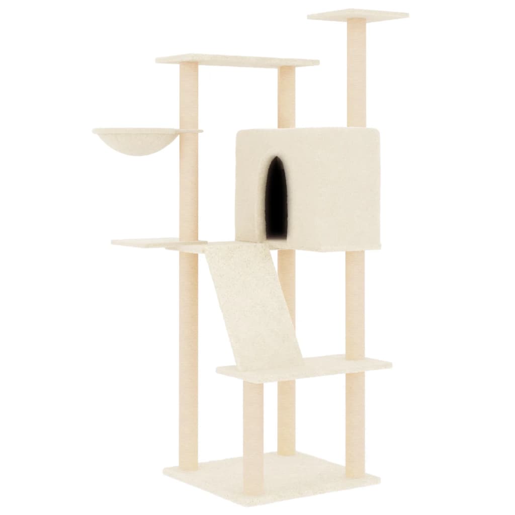 Arranhador para gatos vidaXL com postes de sisal, cor creme, 143 cm