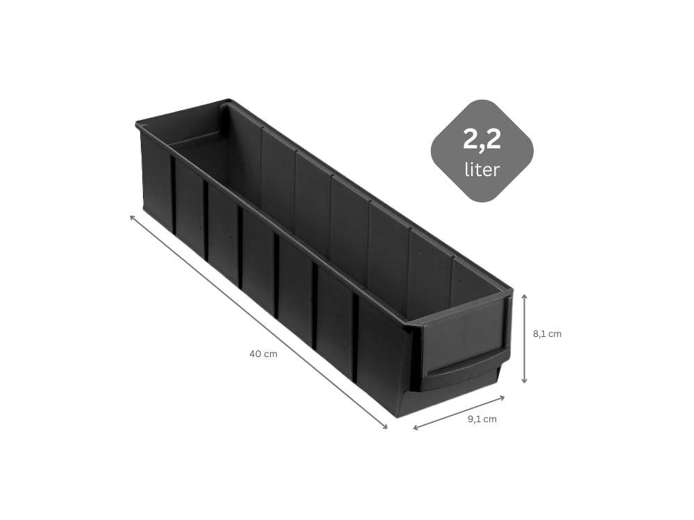 PROREGAL Geleidende industriële doos 400 S HxBxD 8,1 x 9,1 x 40 cm 2,2 liter ESD-opbergdoos Assortimentsdoos Kleine onderdelendoos