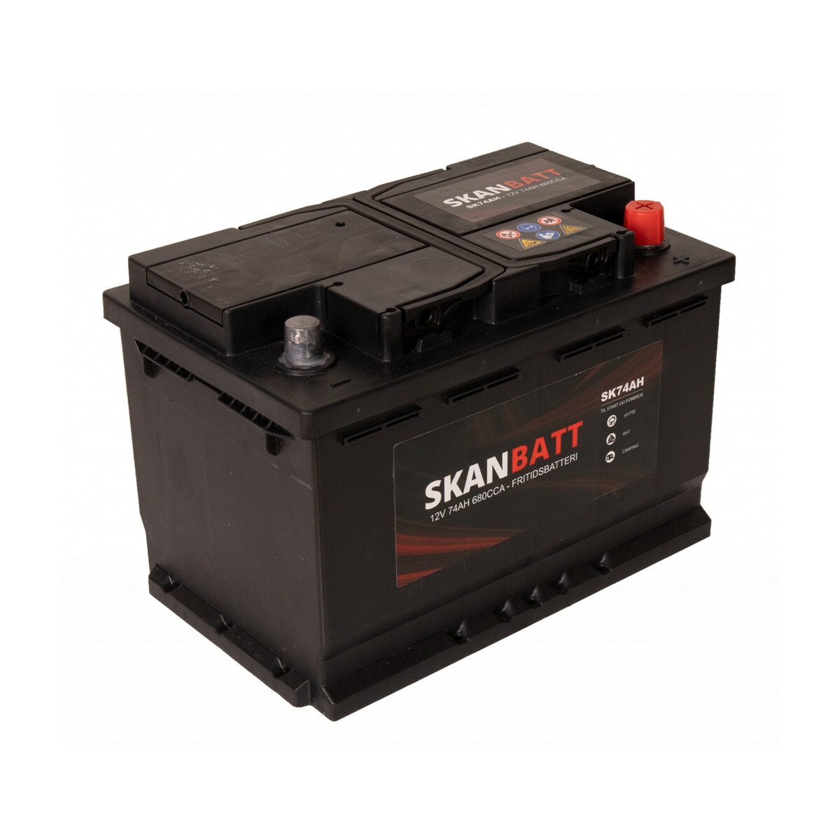 SKANBATT Fritidsbatteri 12V 74AH 680CCA (278x175x190/190mm) +høyre