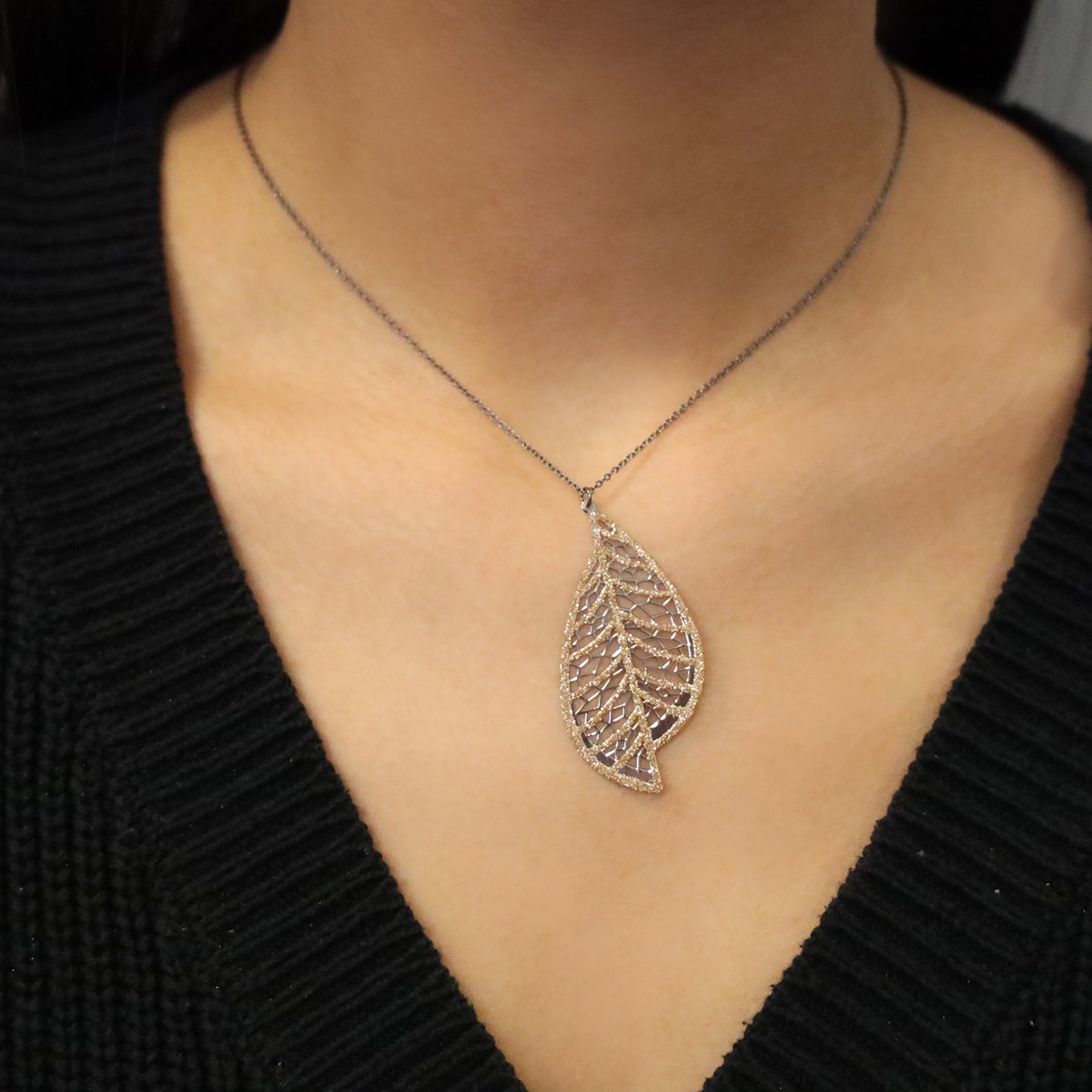 Collier Argent Feuille De Laurier Bicolore