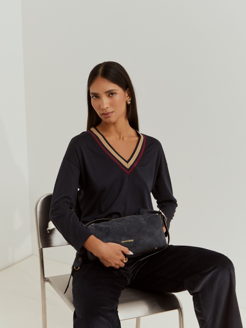 Camisola liocel e algodão decote em V