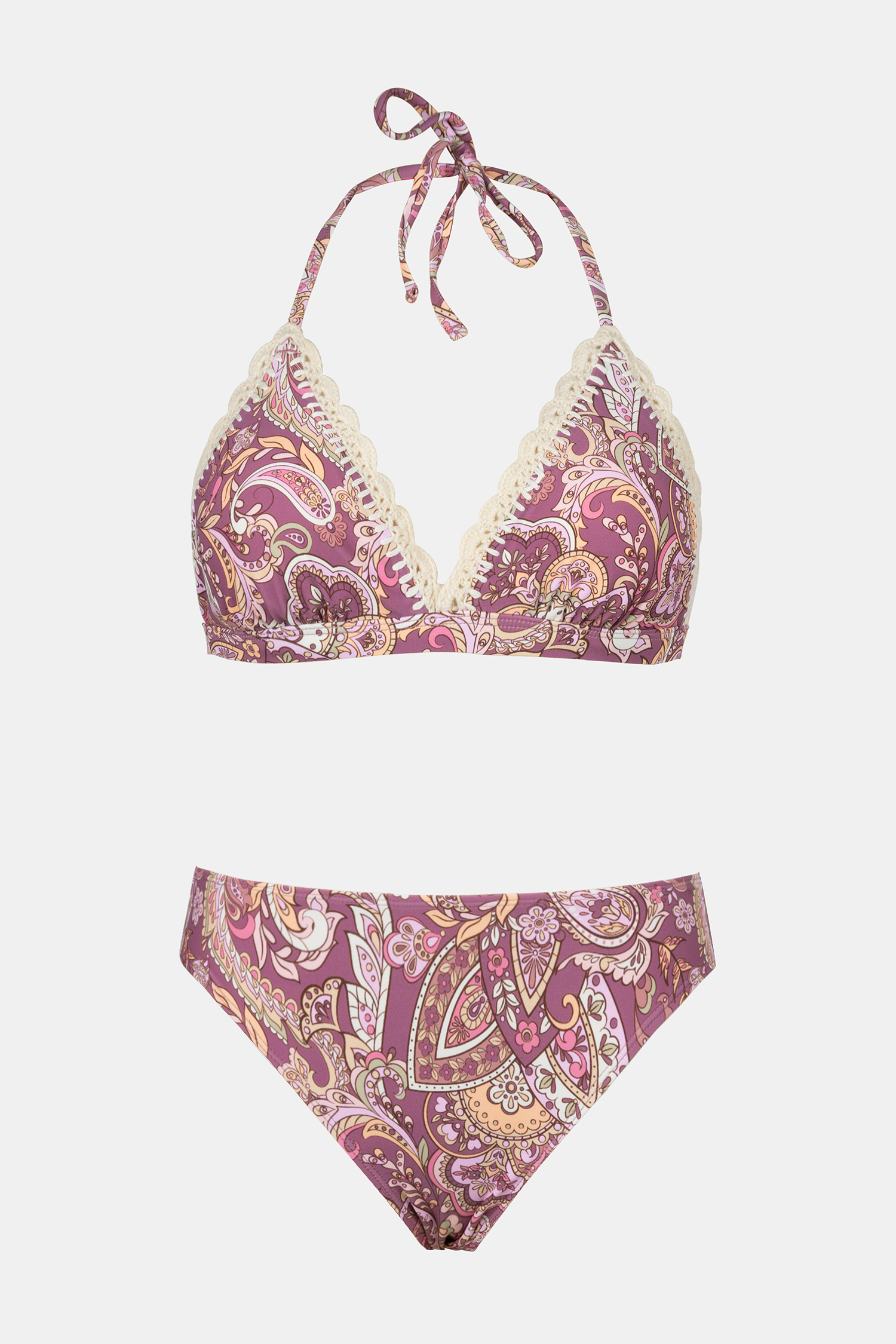 Bikini à col licou en crochet paisley