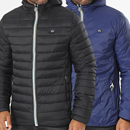Doudoune Capuche Réversible Noir Bleu Marine