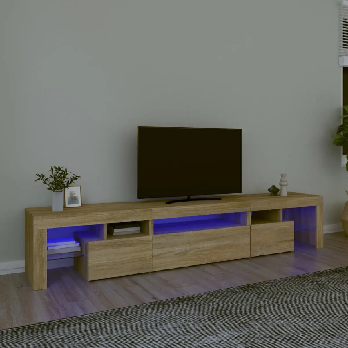 VIDAXL Meuble TV avec LED - Chêne sonoma