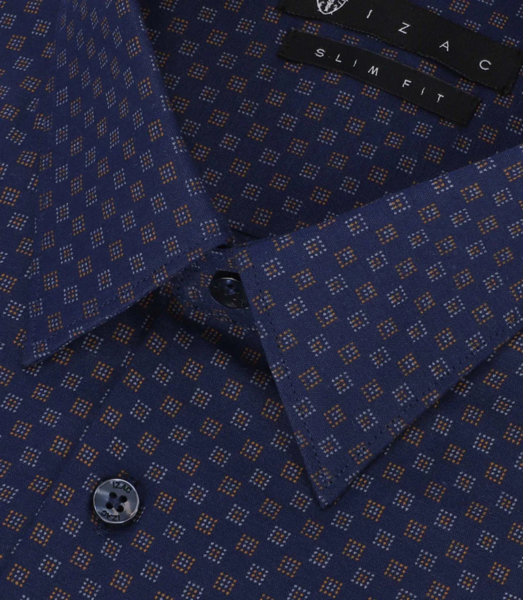 Chemise imprimée micro motifs marine et camel PAMPA