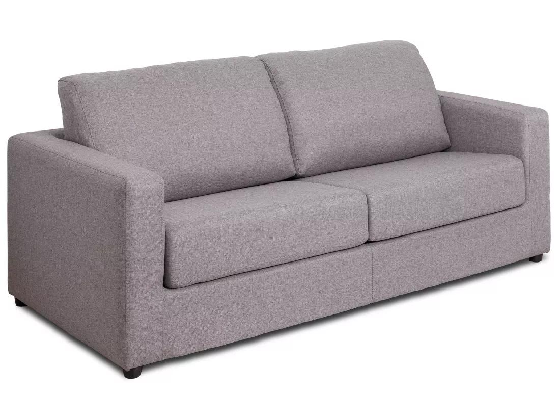 Canapé 3 places convertible express en tissu gris - Couchage 140 cm - Matelas 14 cm DONETO