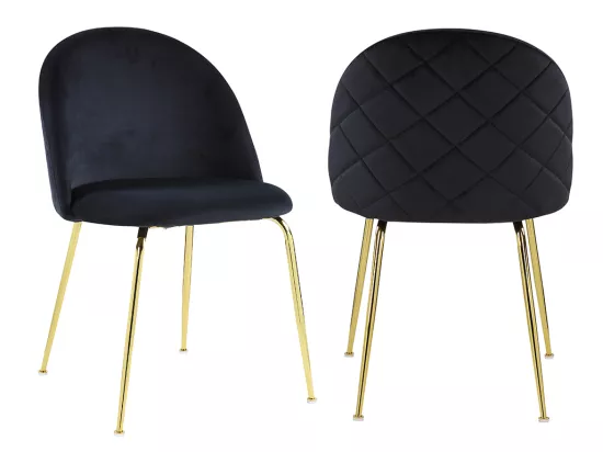 Lot de 2 chaises - Velours et acier inoxydable doré - Noir - MELBOURNE