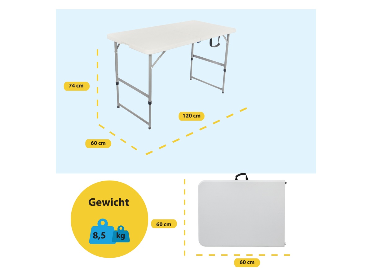 BRASQ 120 x 60 x 74 cm camping vouwtafel - White