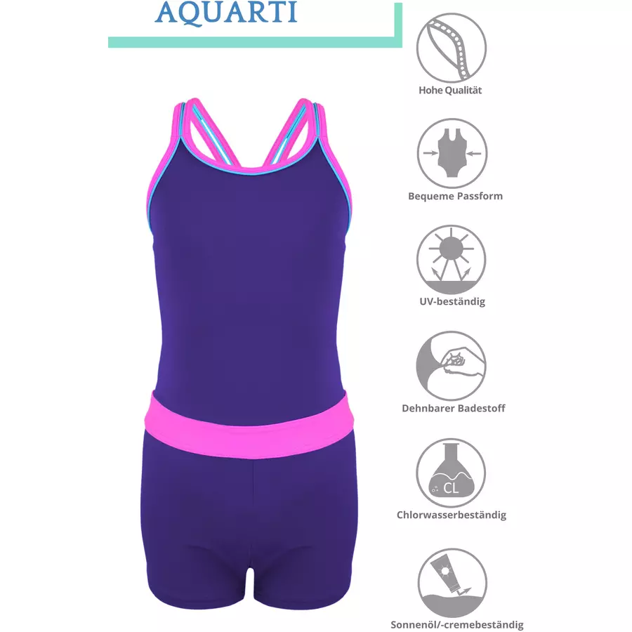Aquarti Mädchen Badeanzug mit Bein Racerback violett