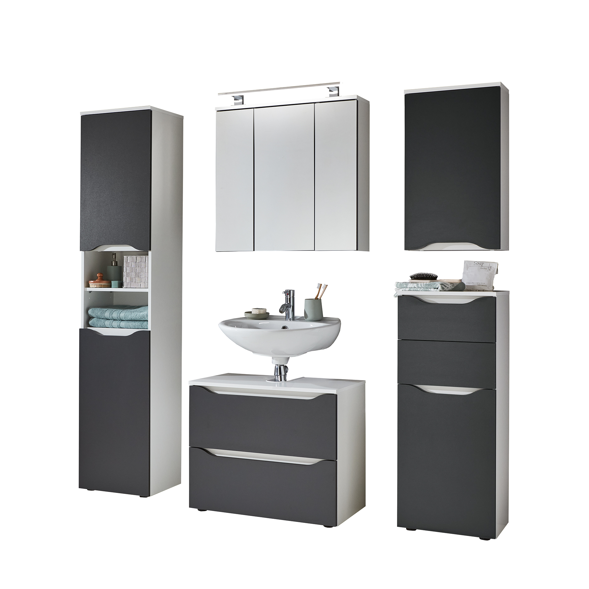 Hochschrank - weiß - anthrazit - Soft-Close - 40 cm