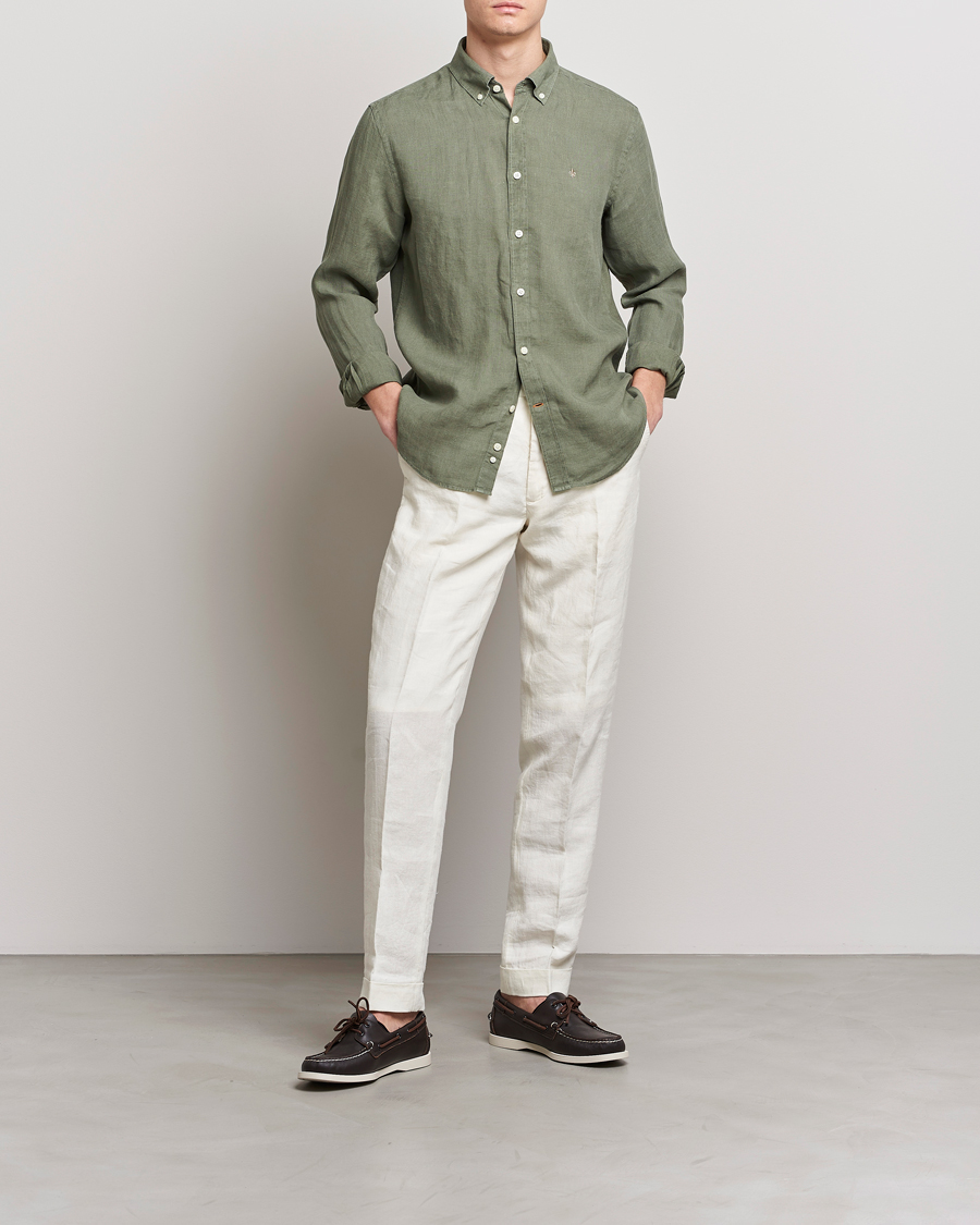 Morris Douglas Linen Button Down Shirt Olive