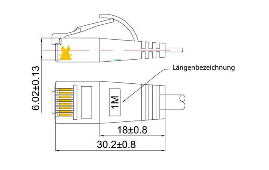 Slimpatchkabel RJ-45 - RJ-45, Cat 6, UTP, 0.5 m, RotUnscreened/Unshielded Twisted-Pair-Kabel (UTP) mit Klinkenschutz