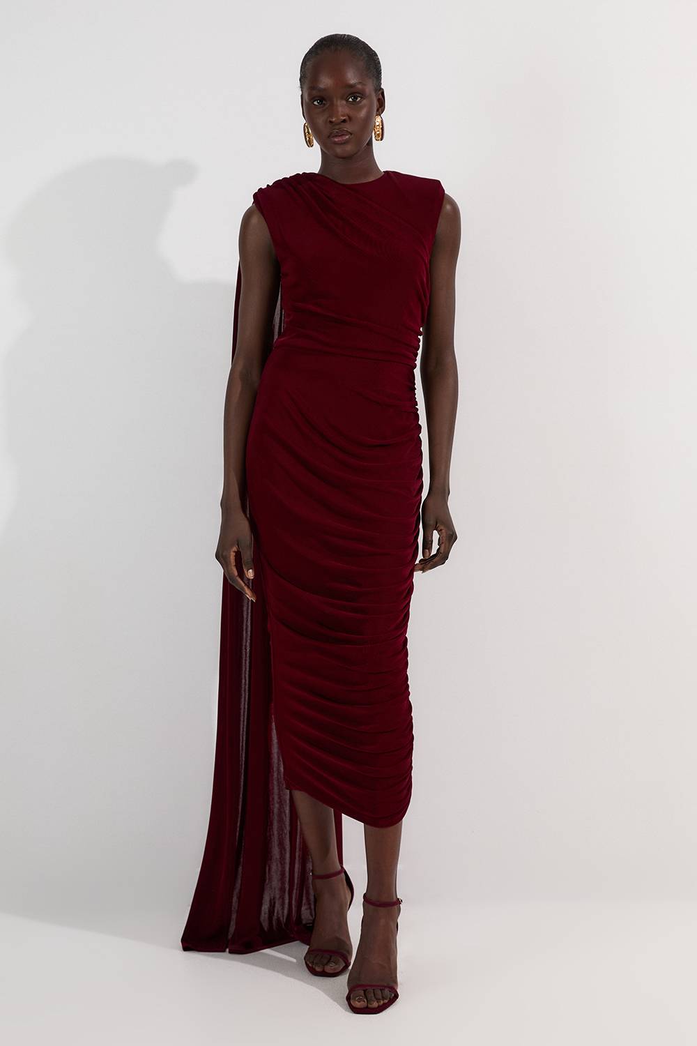 KarenMillen Robe Maxi Premium en Crêpe Soyeux avec Détail Foulard