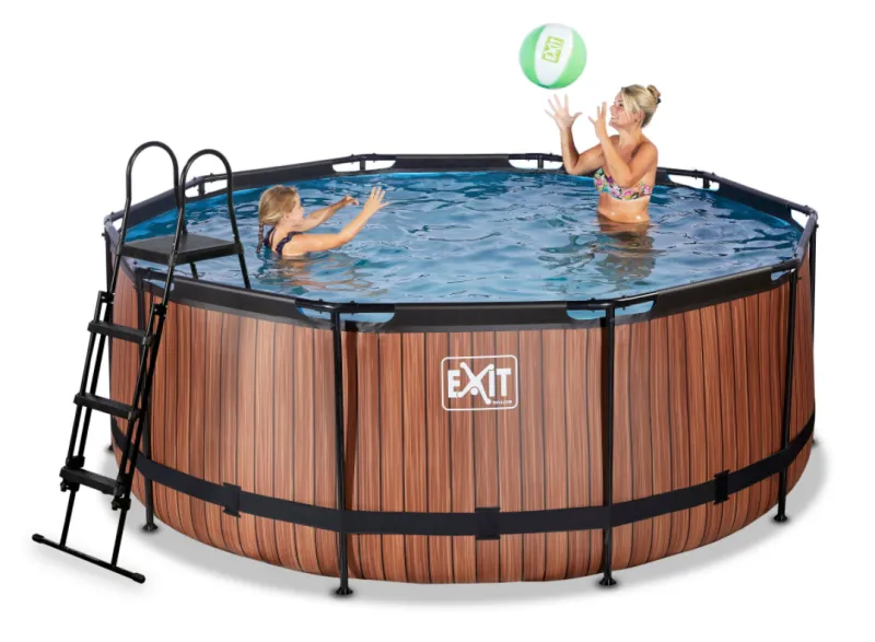 EXIT Wood pool ø360x122cm med filterpumpe - brun 10126 L