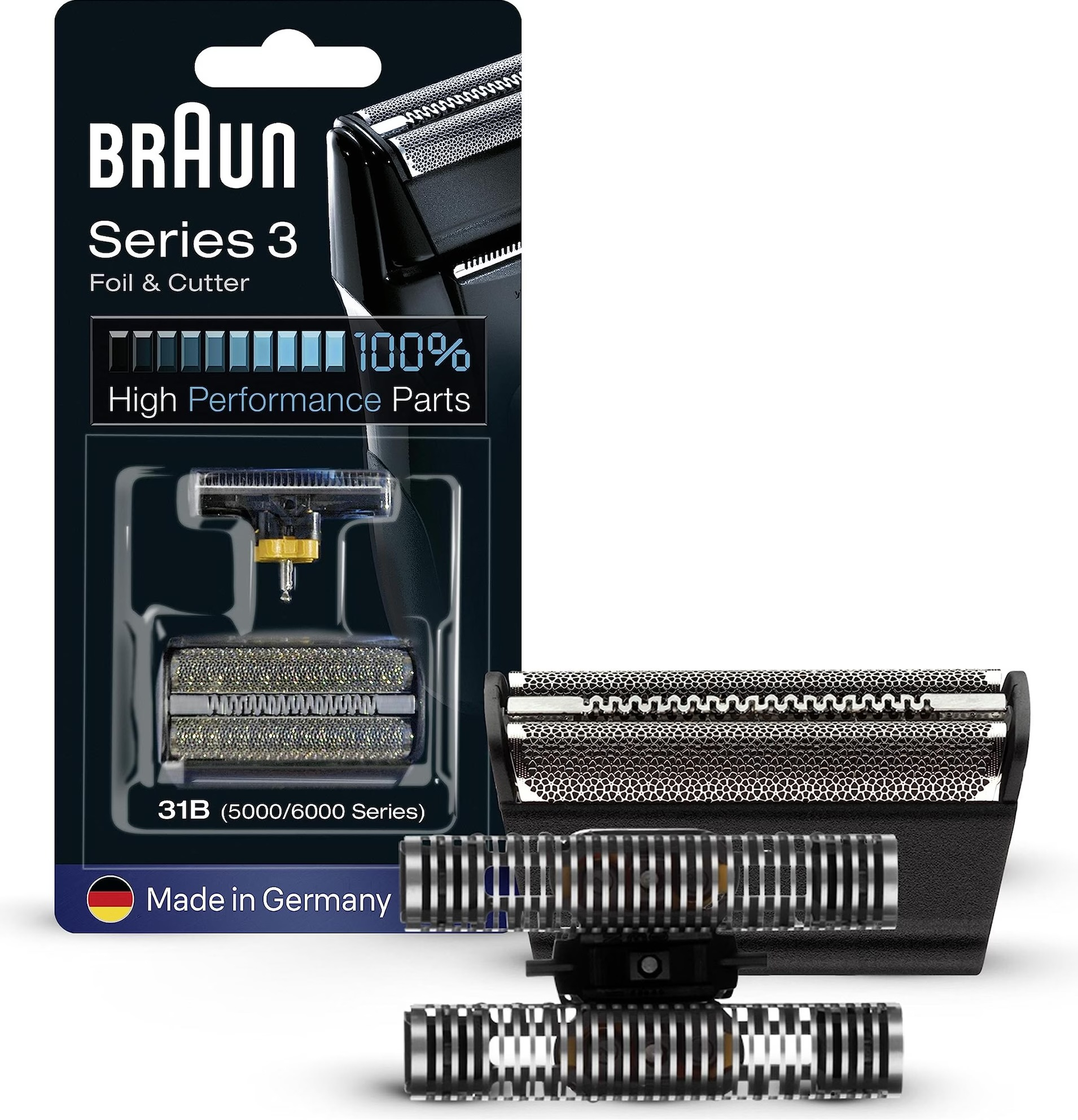 31B Series 3 Kombipack Foil & Cutter Scherkopf Kassette Gesichts Haarentfernung Ersatz Rasierklinge - Schwarz / Silber