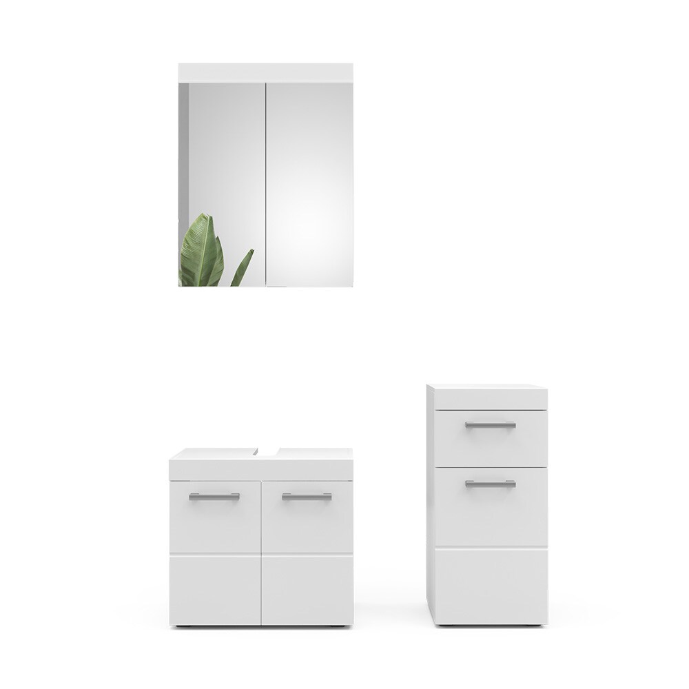Vicco Badmöbelset Luna Weiß Skandi Badezimmerschrank Badschrank Waschtischunterschrank Spiegelschrank Midischrank Schranktür Schrankfach Schrankschublade Ablage Aufbewahrung