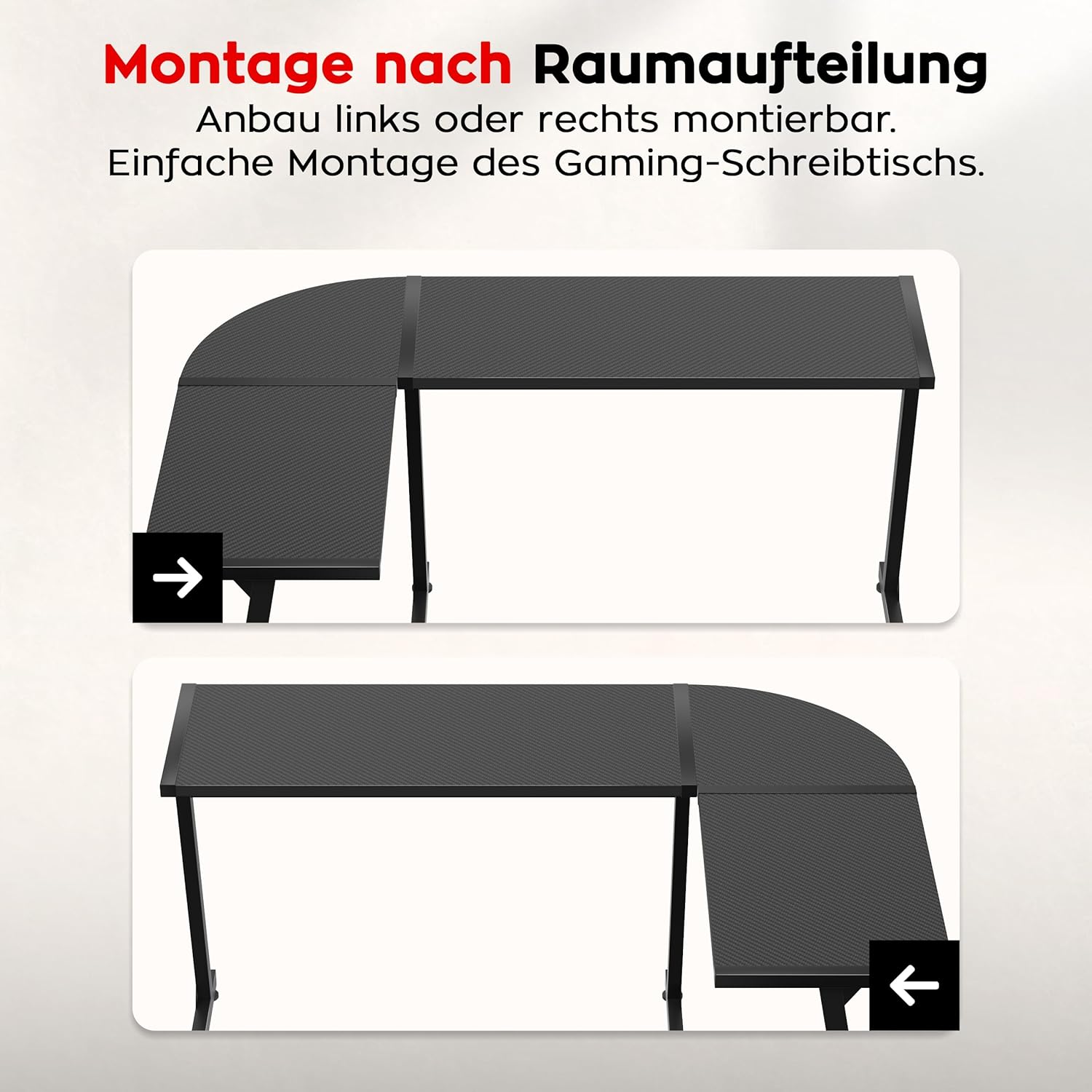 huzaro Hero 6.0 Black – L-Form Eckschreibtisch Gaming Tisch Schreibtisch Computertisch Bürotisch – Homeoffice Arbeitszimmer Büro – Rechts Links Montage – Carbon Tischplatte – 147x112cm – Schwarz