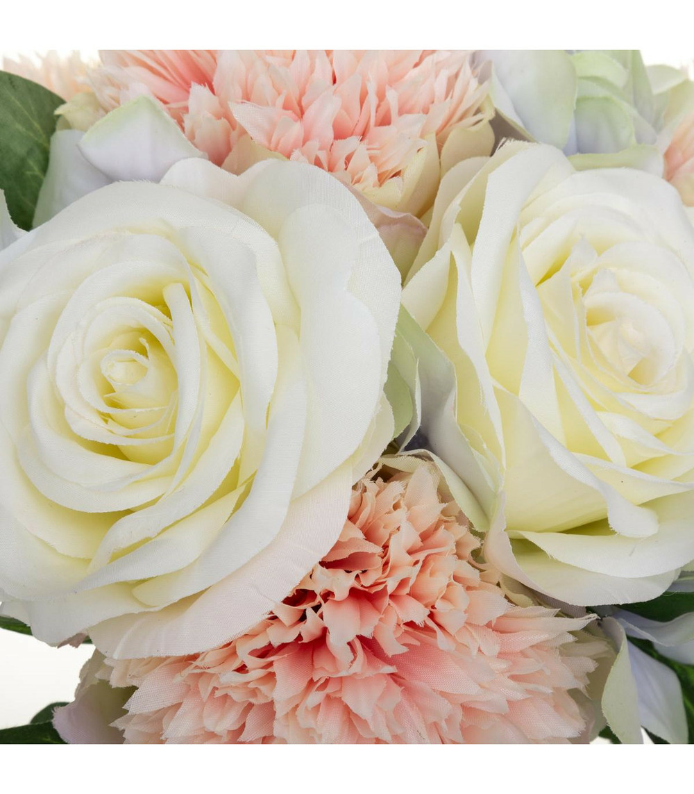 Bouquet de fleurs artificielles roses et oeillets d. 20 x h. 26 cm