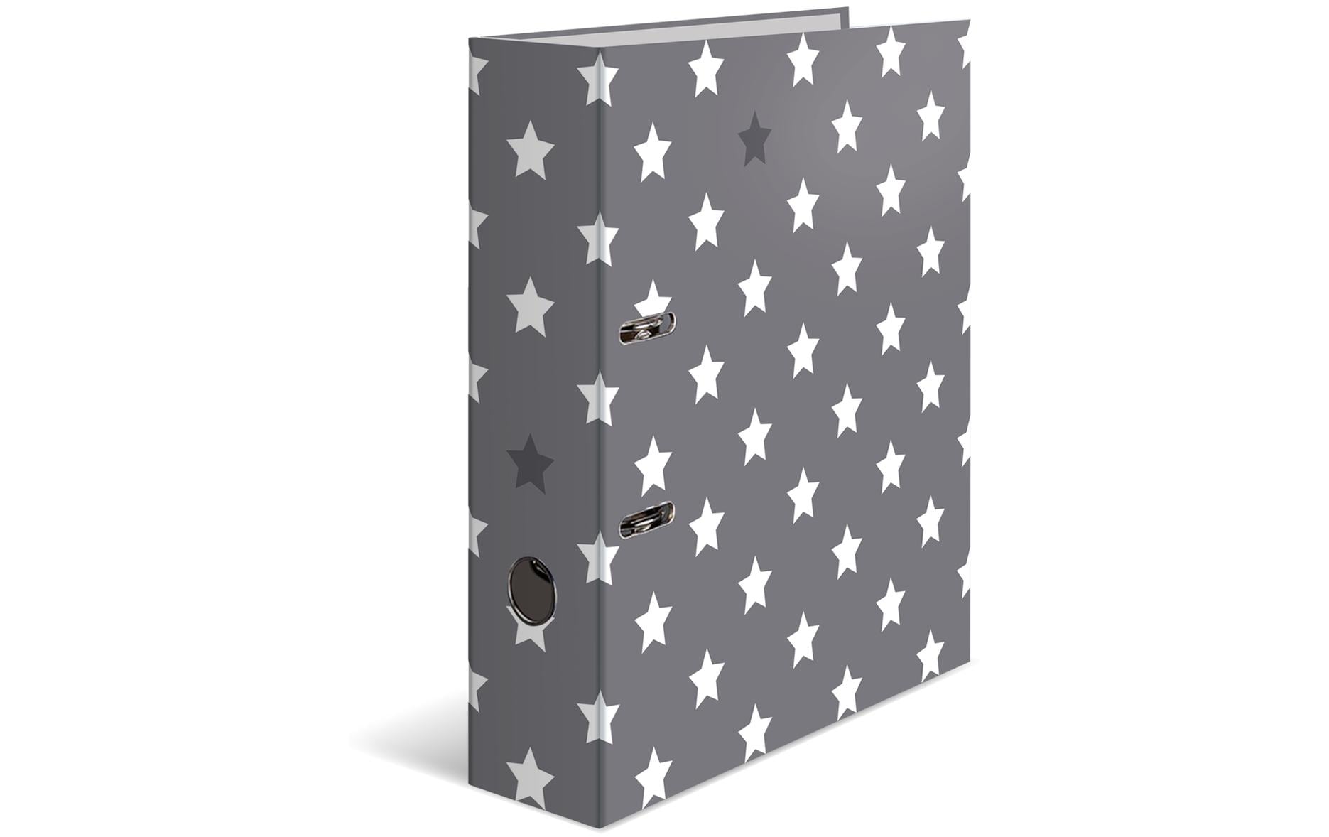 Ordner Sterne A4 7 cm, Weiss mattMotivordner im A4 Format mit Hebelmechanik und Griffloch
