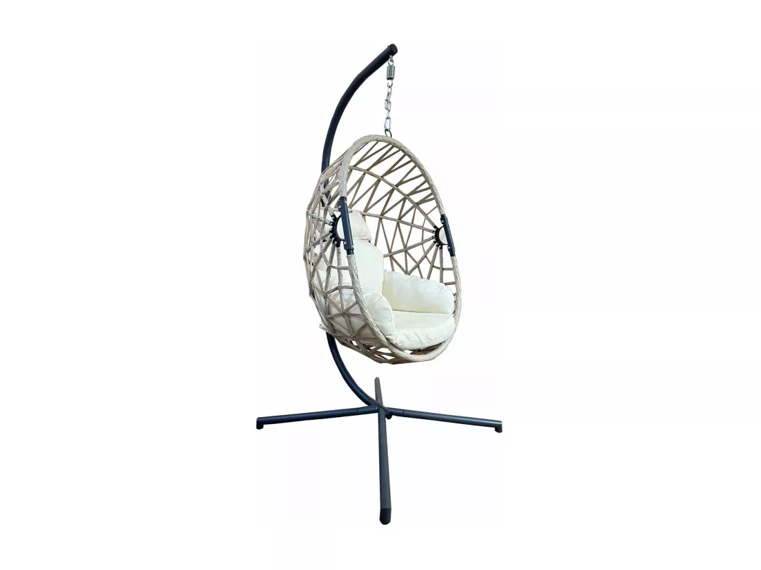 Rebecca Mobili Chaise à Bascule Chaise Suspendue Polyrattan Beige pour Extérieur Intérieur