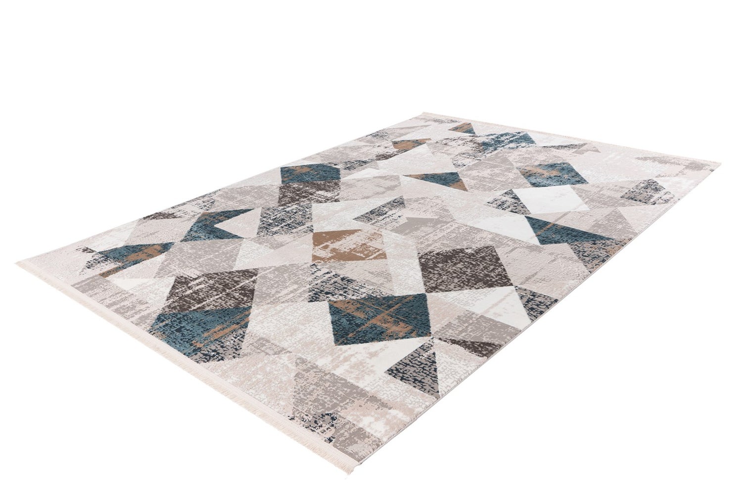 Kortpolig tapijt Celestia grijs/blauw vintage design, used look, patchwork design 80 x 150 cm