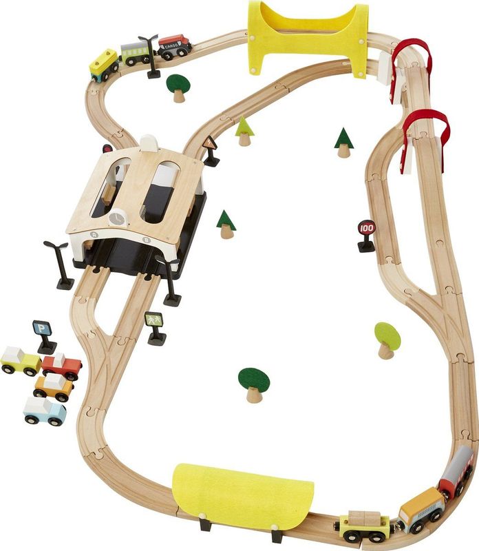Vertbaudet - Treincircuit - Hout - 66 Onderdelen - Gebouwd Circuit 107 x 78 cm