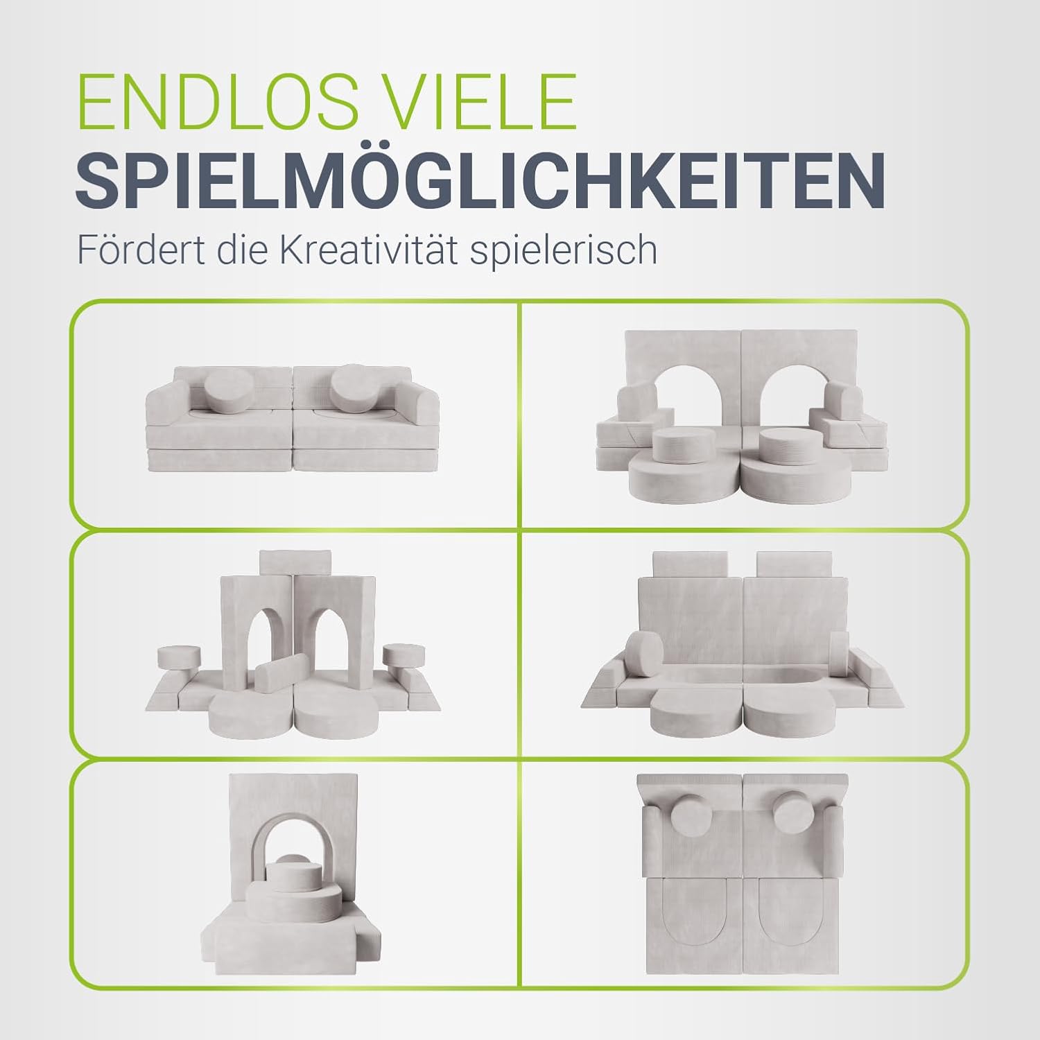 Juskys® Kindersofa Kayo – Cord, modular & weich, Sofa für Kinderzimmer & Spielzimmer, sicher, flexibel, pflegeleicht, mit abnehmbaren Bezügen – Beige