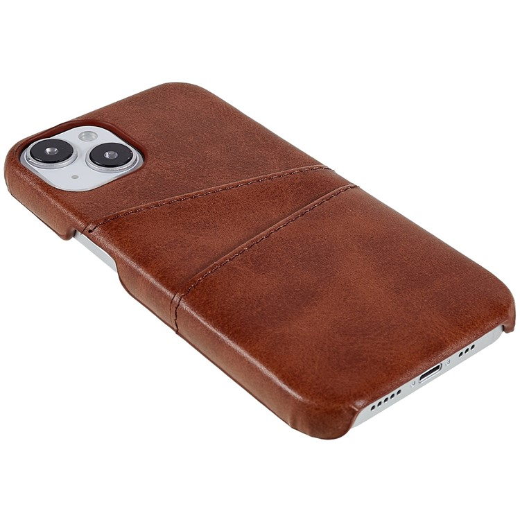 iPhone 14 Leder Hülle Snap Case   Kartenfach - Braun