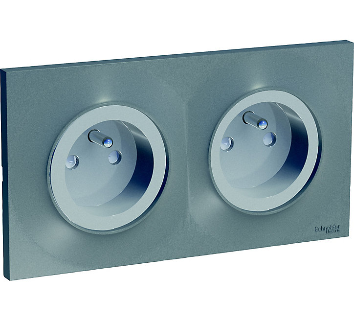 Prise de courant double avec terre complète Schneider Electric Odace aluminium