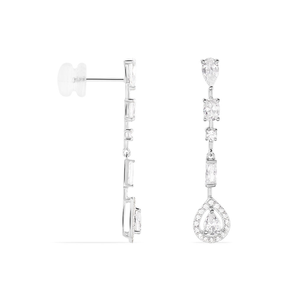 Boucles D'oreilles Pendantes Candia Or Blanc Oxyde De Zirconium