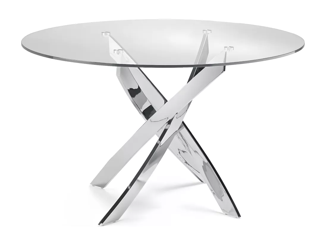 Table a manger ronde jessica chrome verre transparent 100x75cm