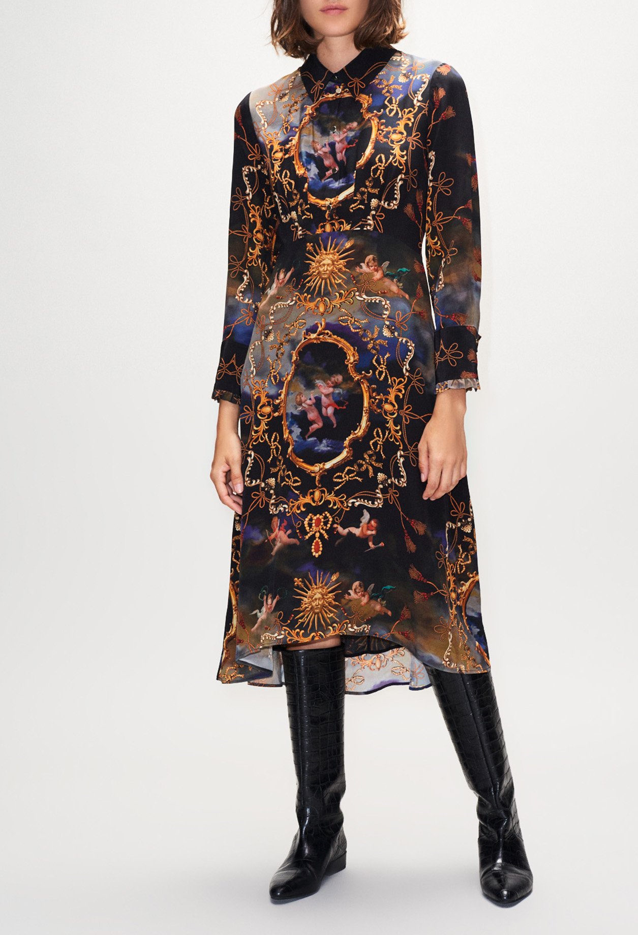 Robe longue en soie fluide imprimee