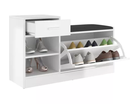 Banc à chaussures Blanc brillant 94,5x31x57 cm Aggloméré