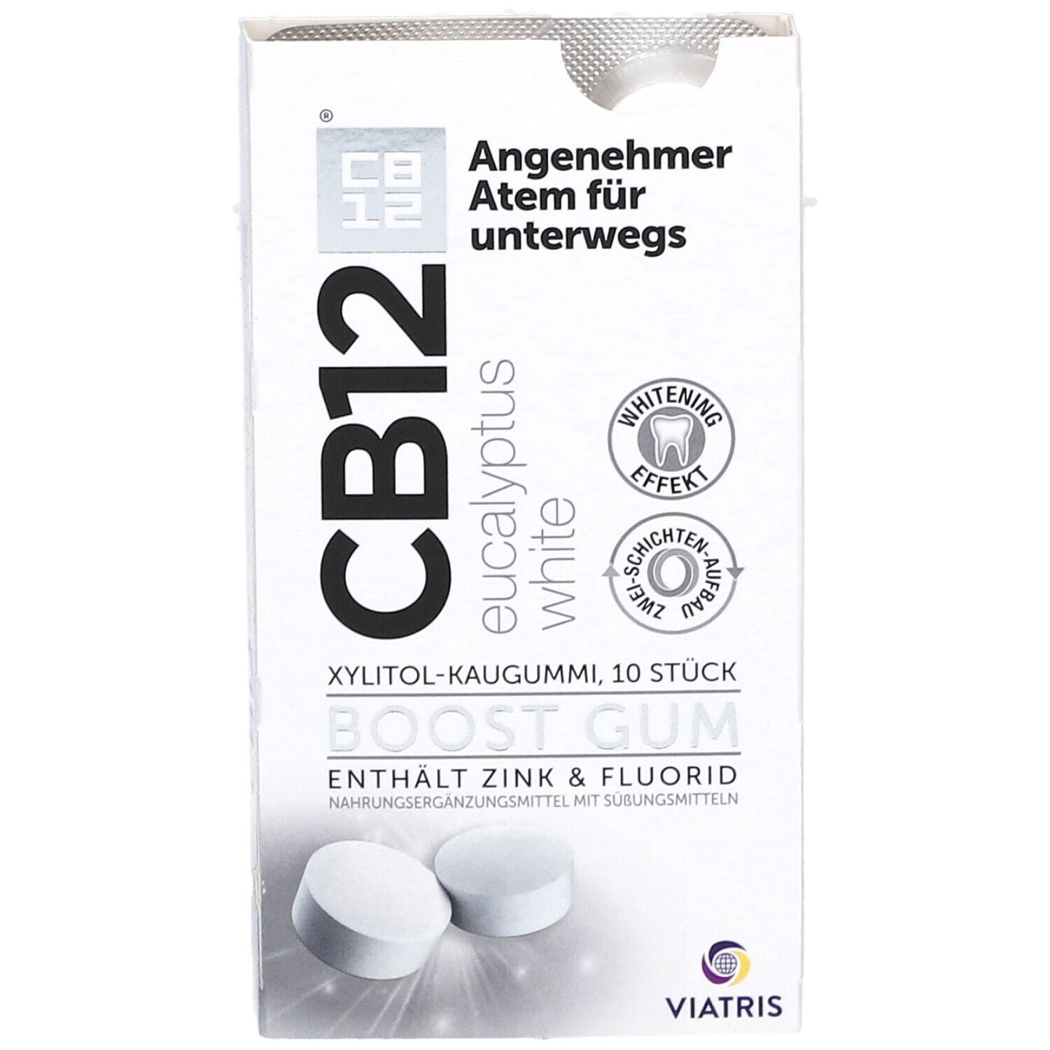 CB12 Boost Eucalyptus White Kaugummi: Zuckerfreie Mundpflege-Kaugummis gegen Mundgeruch mit Whitening-Effekt