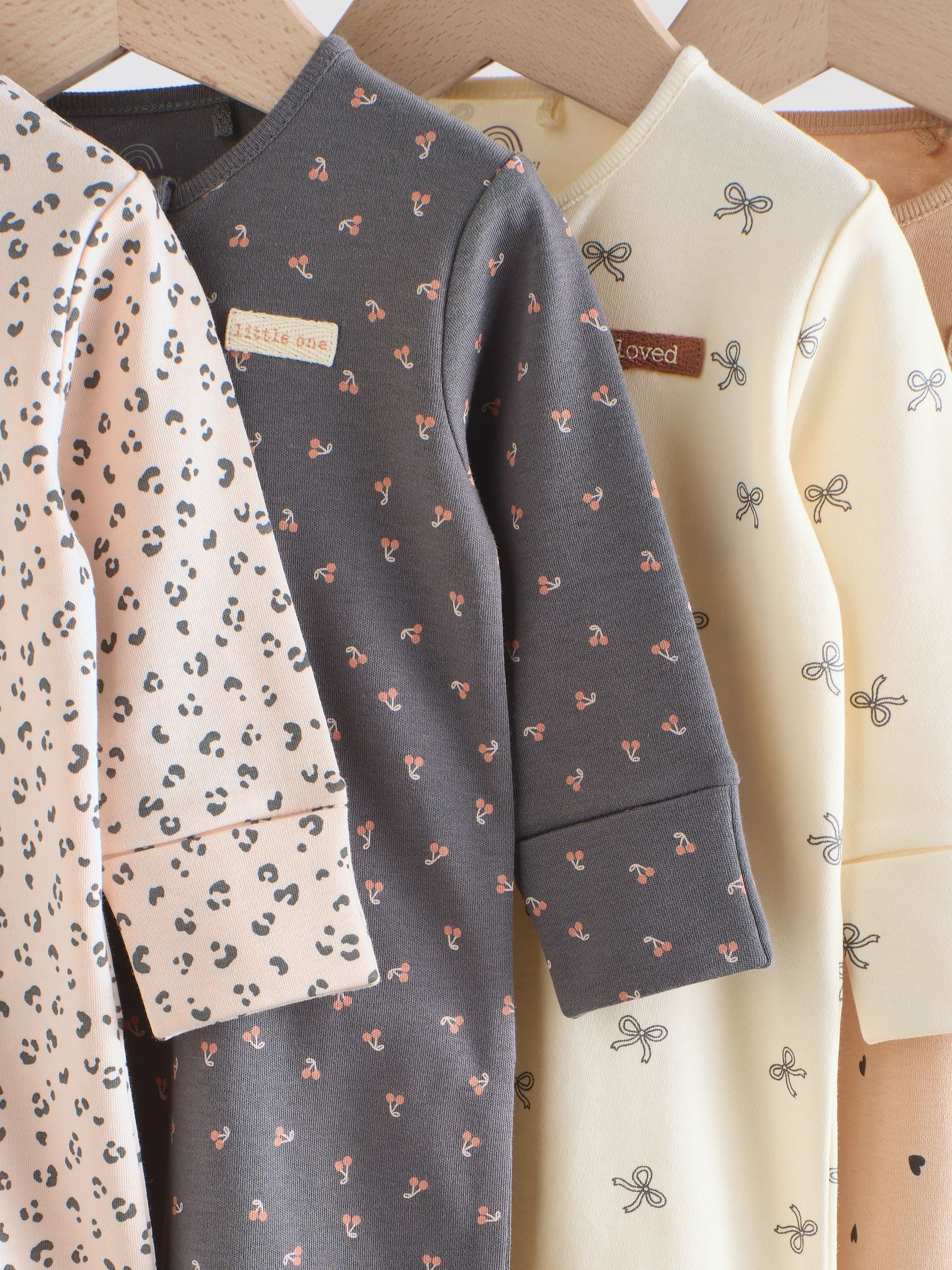 Eenkleurig luipaard en kers - Verpakking van 4 Baby pyjama's met tweewegrits en Print (0mnd -3jr)