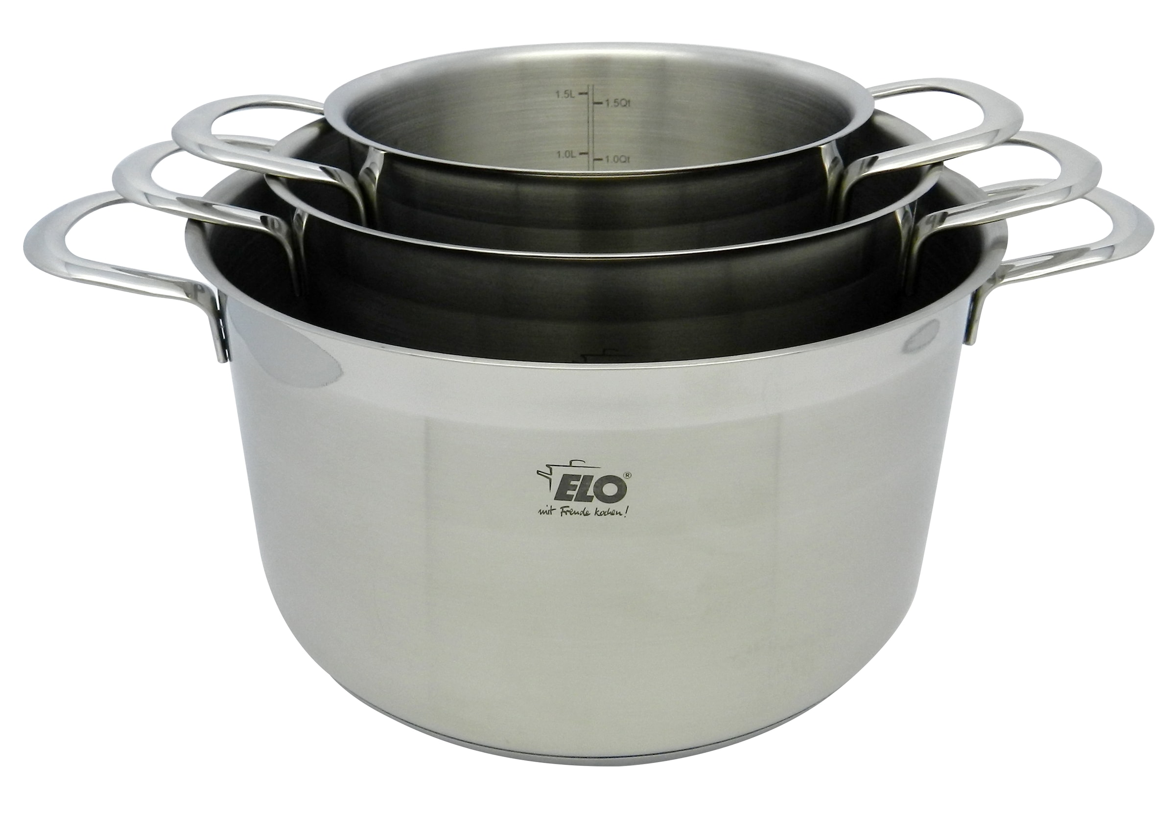 Elo Topf-Set »Top Collection« Set, je 1 Fleischtopf 16/20/24 cm, Bratentopf 20 cm, Stielkasserolle 16 cm, 9 Stk. tlg. Edelstahl 18/10