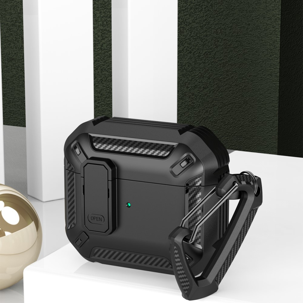 AirPods (3. Generation) Hybrid Hardcase Schutzhülle mit Karabinerhaken - Schwarz