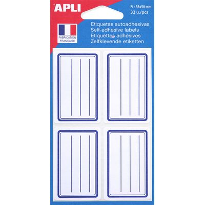 Apli Agipa - 32 Étiquettes scolaires cadre et lignes bleus - 36 x 56 mm - réf 111977