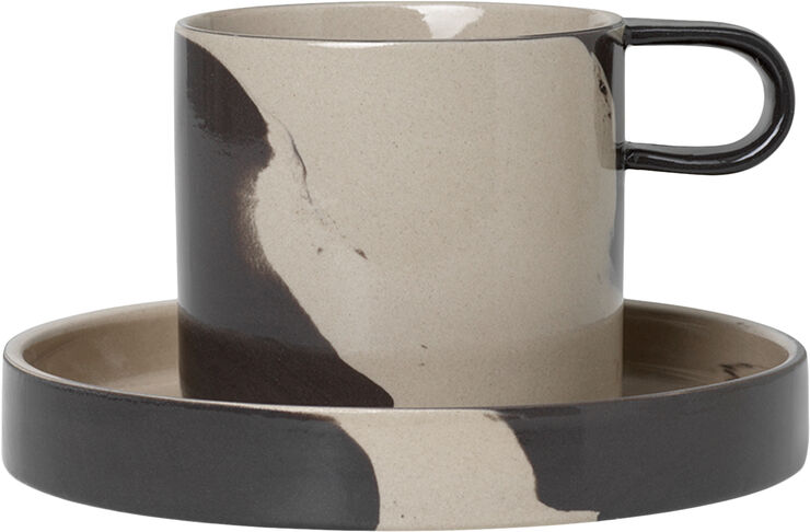ferm LIVING Inlay Cup with Saucer - Sand/Brown Sand/brown