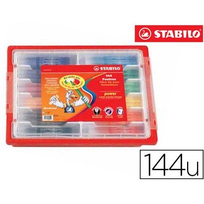 Feutre coloriage stabilo power capuchon ventilé encre lavable pointe moyenne ne sèche pas coffret scolaire 144 unités