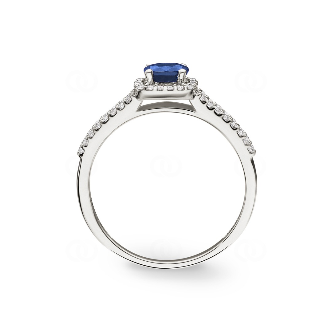 Damenring 750/18 K Weissgold mit Saphir oval und Diamanten 0.20 ct H/si