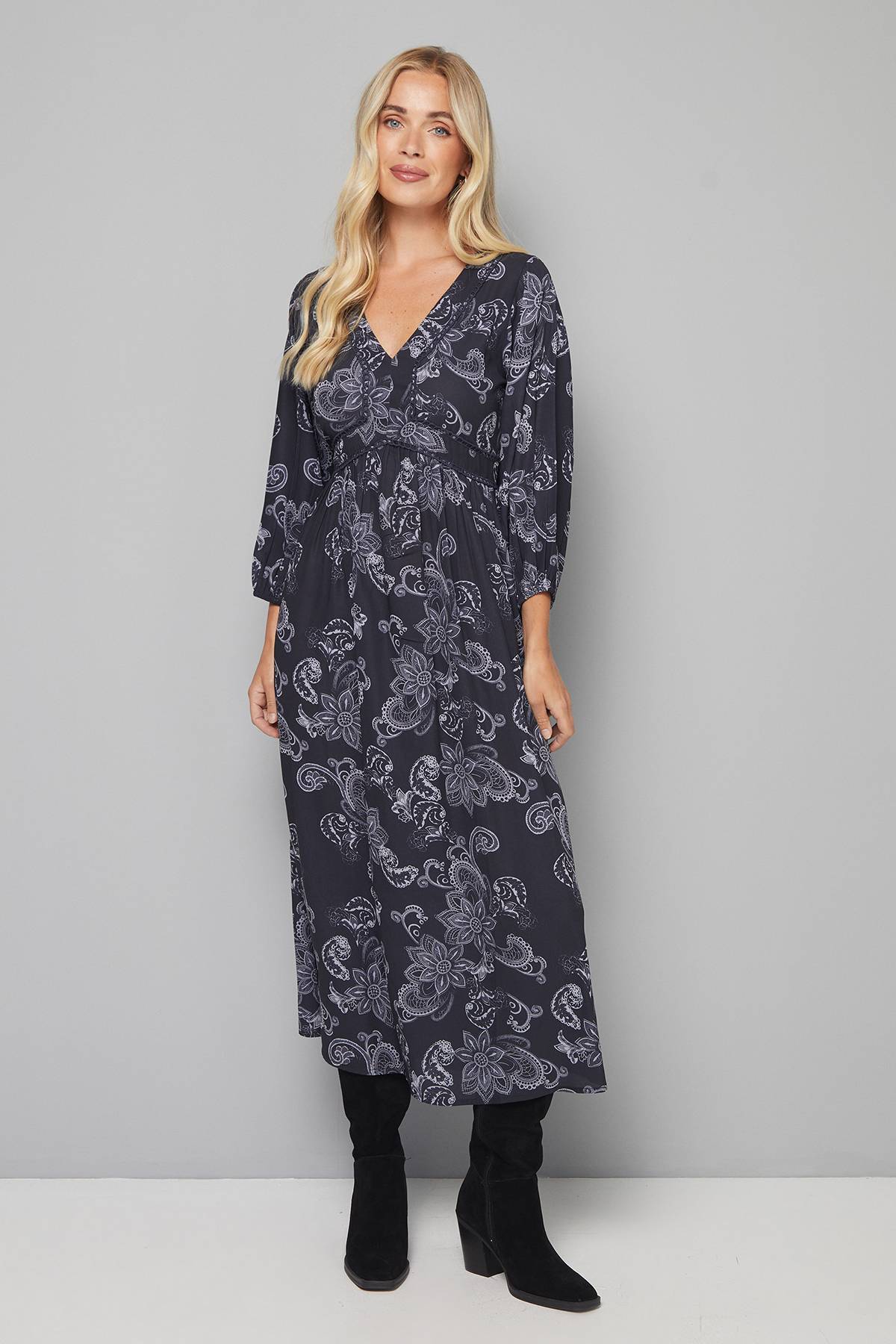 Wallis ROBE MIDI À INSERTS DE DENTELLE FLORALE PETITE TAILLE