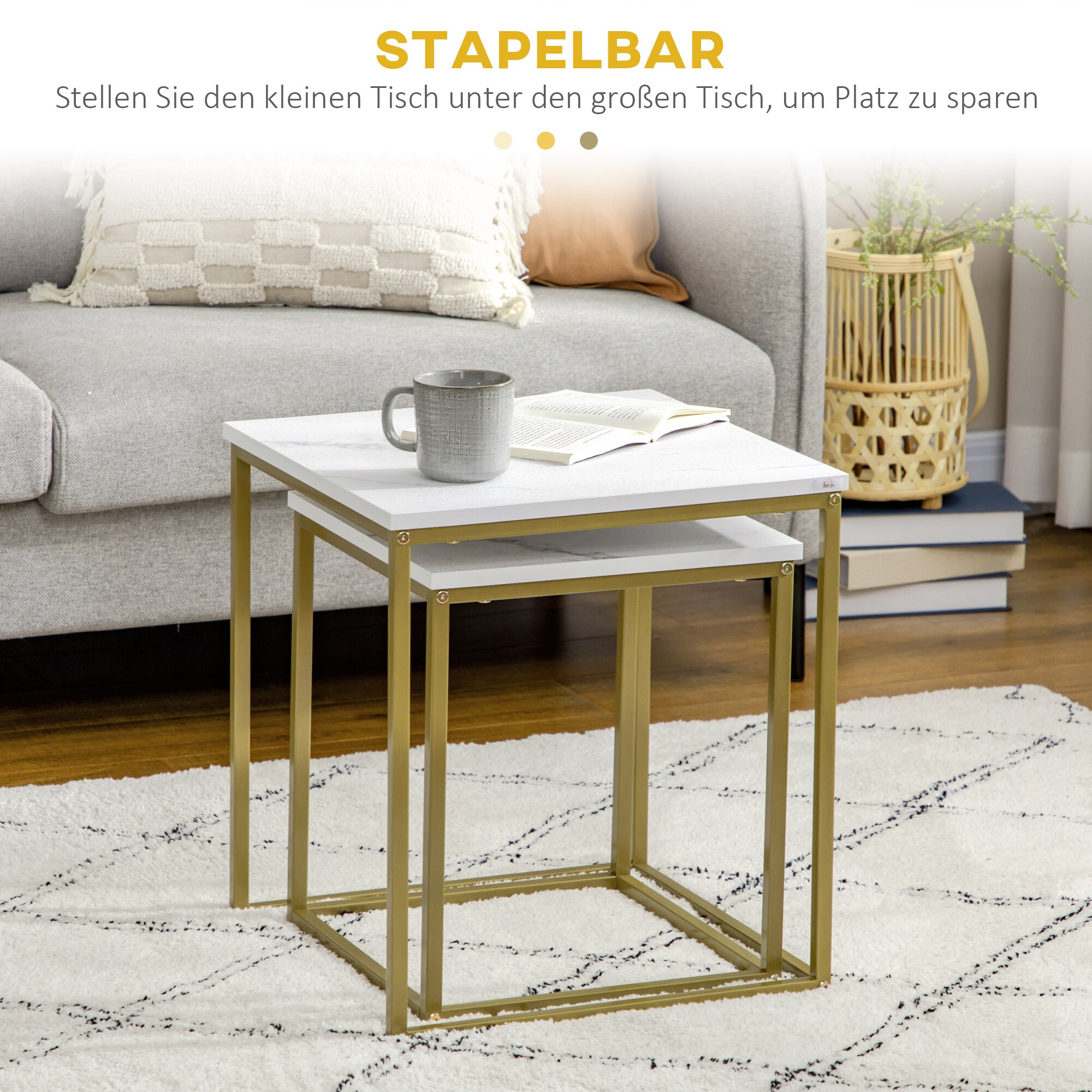 HOMCOM Couchtisch Set mit Marmoroptik weiß 45L x 45B x 50H cm