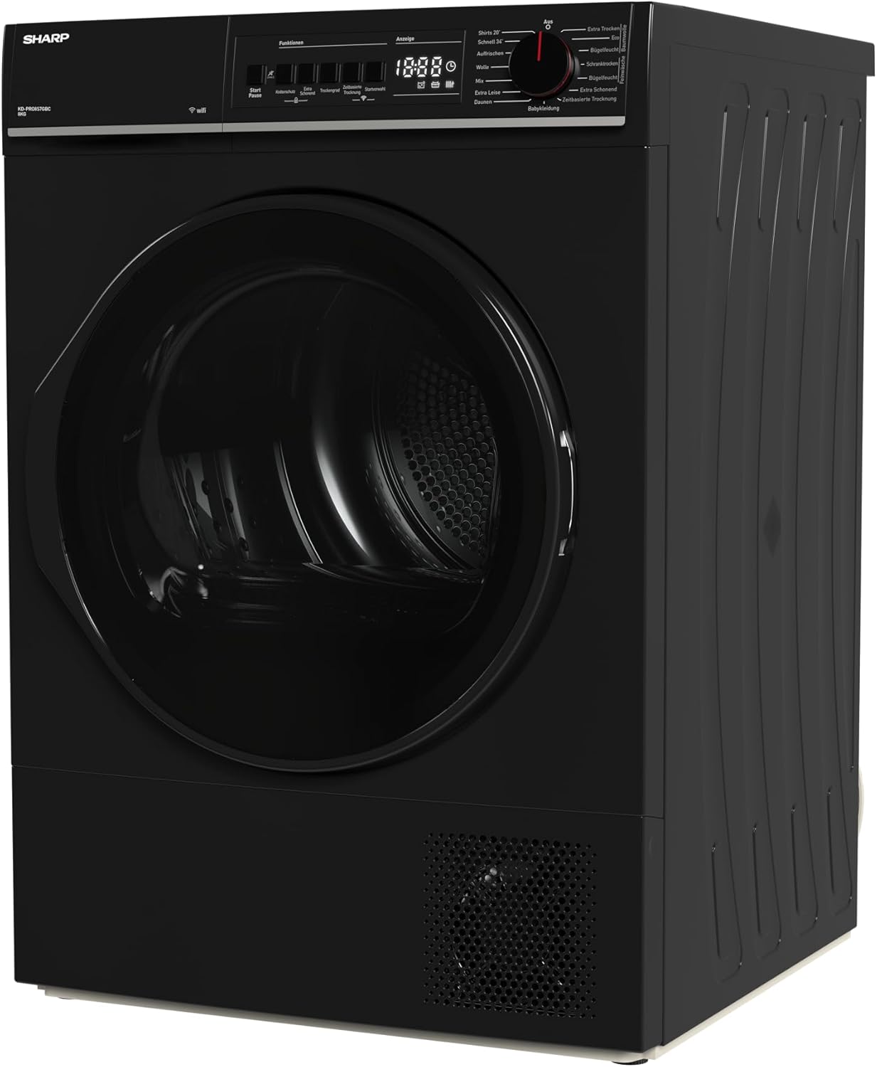 Sharp KD-PRO8S7GBC-DE Wäschetrockner, 8kg, C, WiFi, 15 Trockenprogramme inkl. 20-Minuten-Schnelltrockenprogramm, Schwarz
